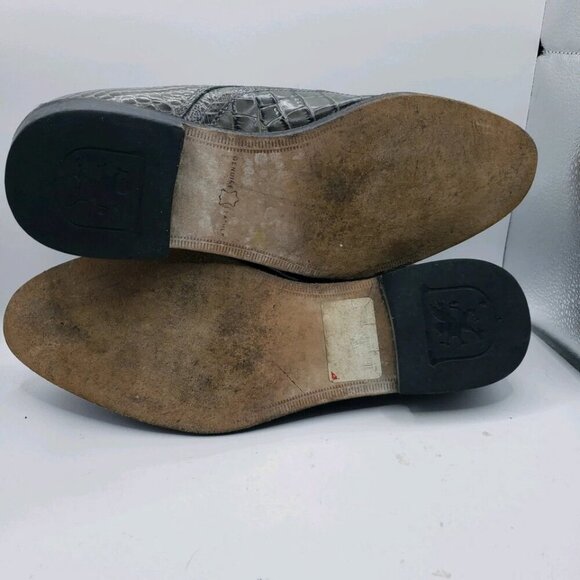 Stacy Adams Mens Gray Leather Crocodile Print Oxford Shoe 8.5 M Pietro 24675 - Picture 7 of 8